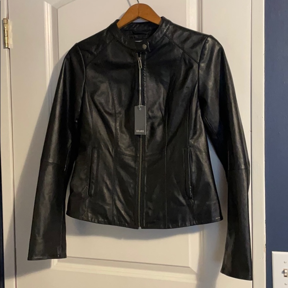 Sears, beautiful black leather jacket. NWT Small